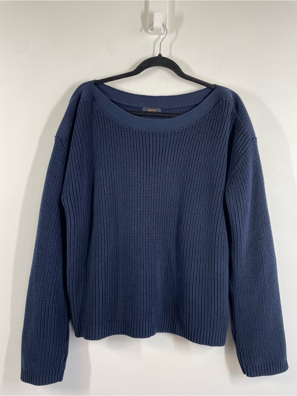 Quince Navy Cotton Fisherman Sweater Oversized Coastal XL Minimalist Cozy Chic